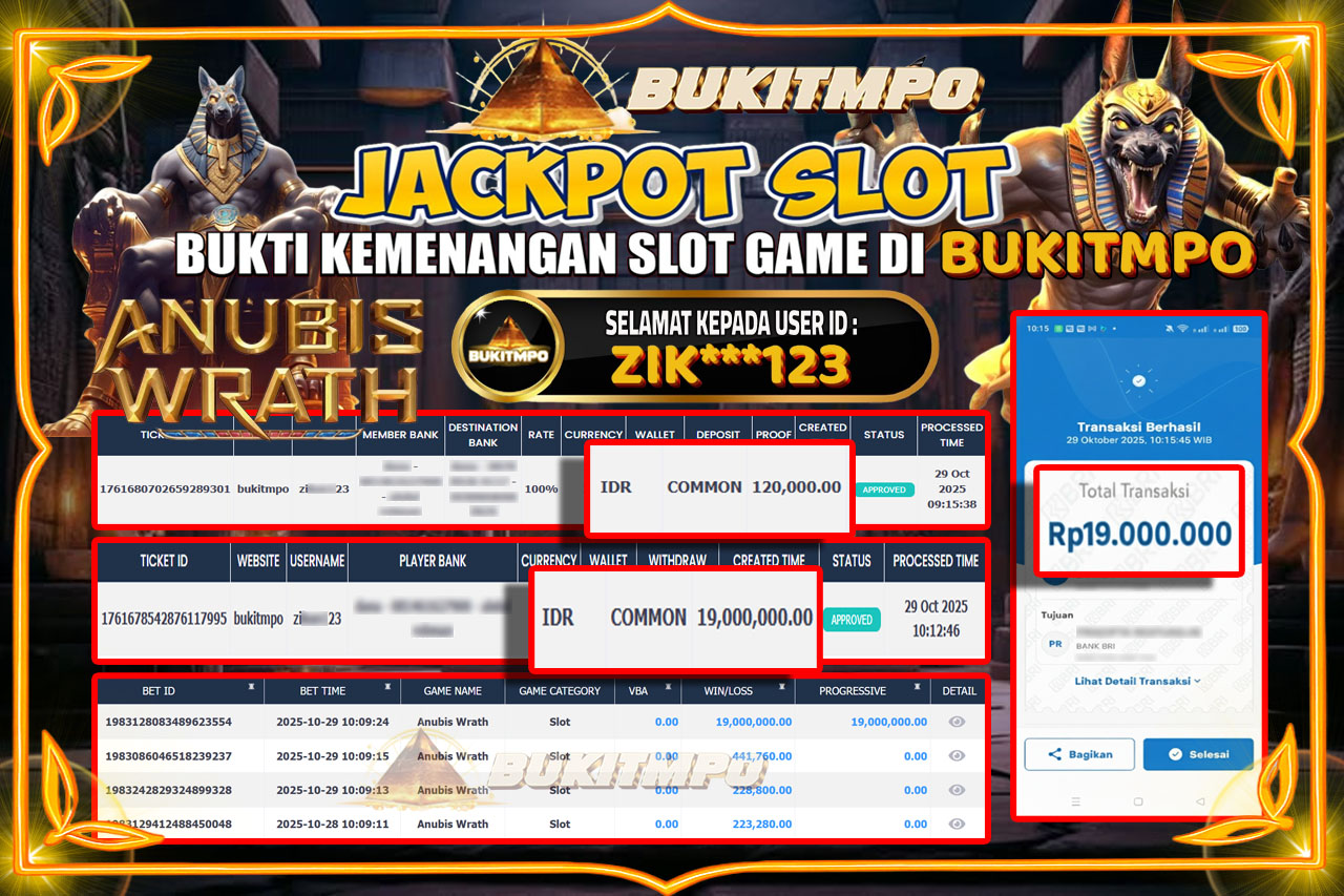 BUKITMPO JACKPOT ANUBIS WRATH Rp.19.000.000,- LUNAS